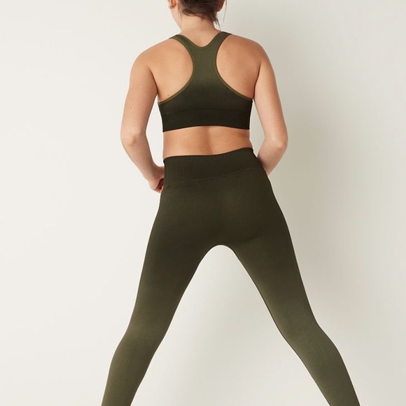 PINK SEAMLESS HIGH WAIST FULL LENGTH TEXTURED RIB TIGHT Vintage Green SZ L - Picture 2 of 5